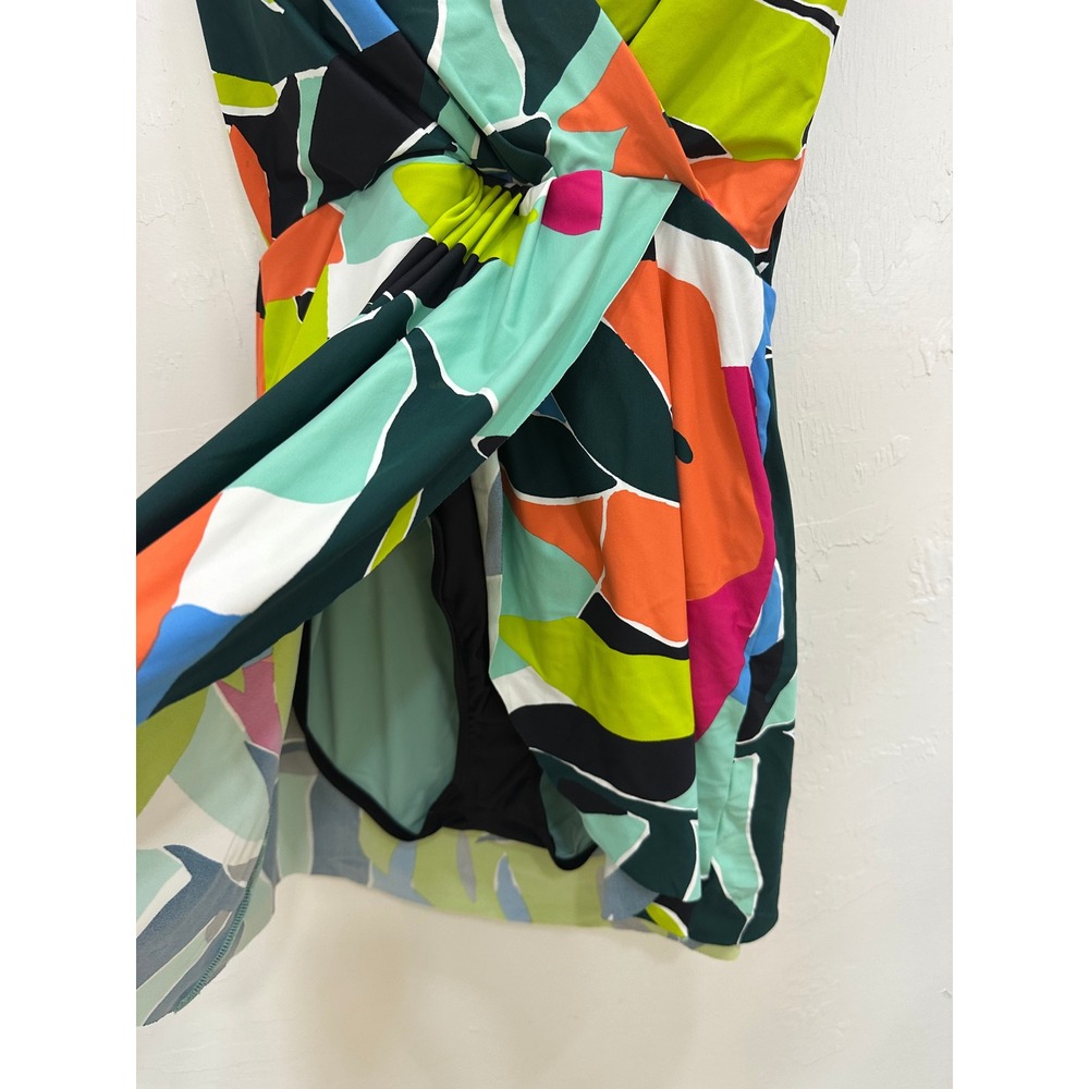 Anne Cole Swim Dress Women 16 Multicolor Good Tropical Wrap Front 20MD61028 - Picture 8 of 9